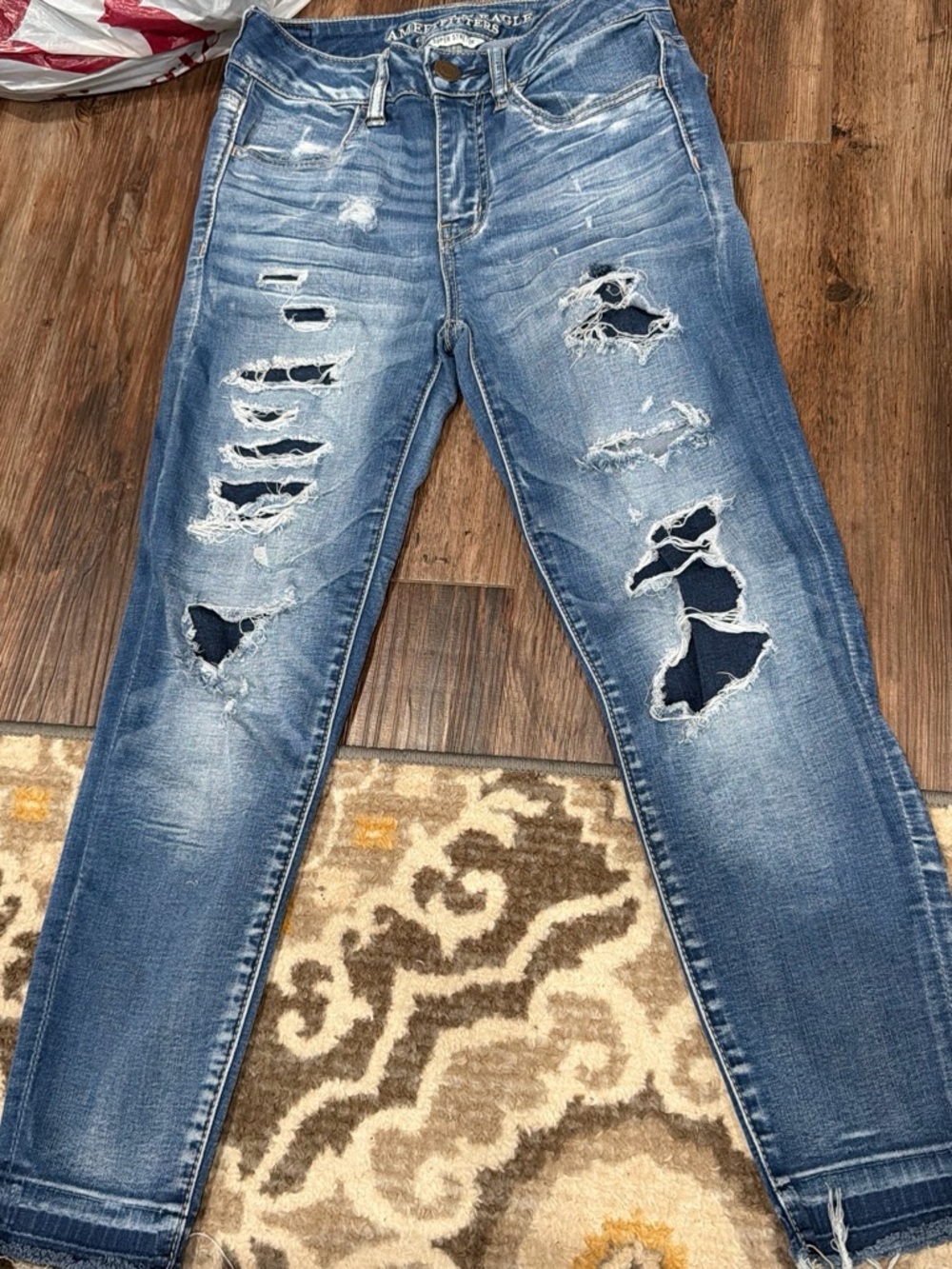 American Eagle Outfitters Women's Distressed Skinny Jeans - Blue